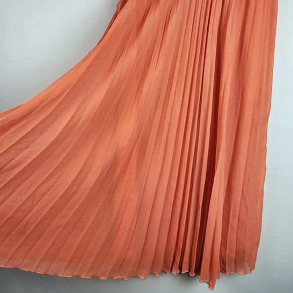 WD.NY pleated maxi skirt sz L Large women lined orange fall flowy - Picture 2 of 9